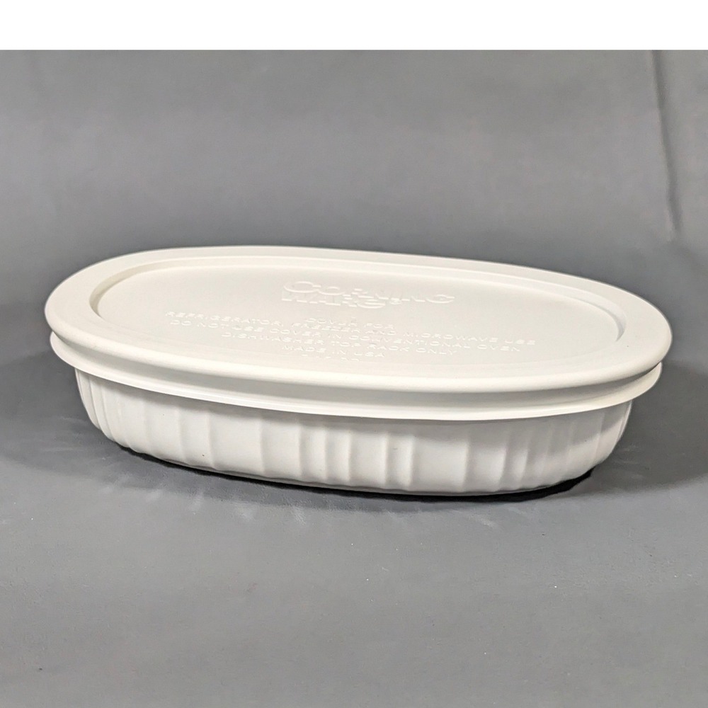 CorningWare French White 15oz Oval Stoneware Casserole Dish with Lid F-15-B